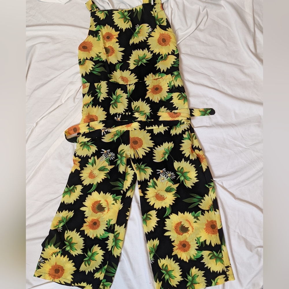 Sunflower jumpsuit romper with belt